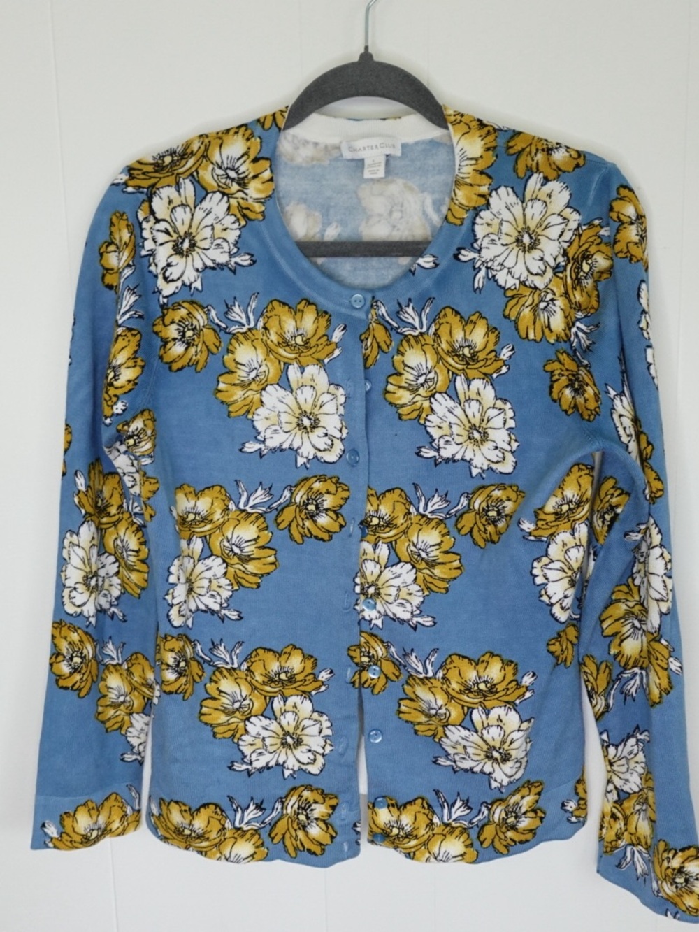 Charter Club Light Blue Cardigan With Floral Design